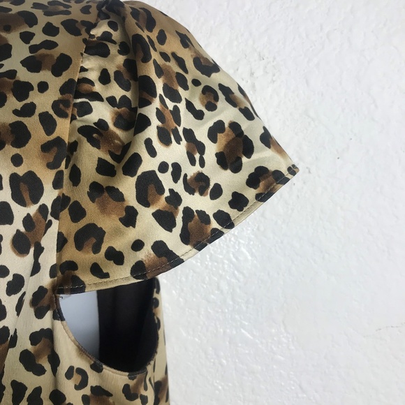 Eli Tahari Cheetah Dress Animal Plus Size Cap Sleeves Rouched front tie - Picture 6 of 8